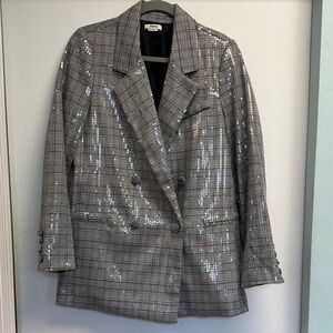 Jason Wu Shimmering Silver Plaid Blazer